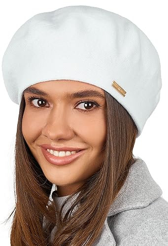 Braxton Baskenmütze aus Wolle, warm gefüttert, gehäkelt, Angora-Strickmütze, französische Paris-Mütze für Damen, Weiss/opulenter Garten, Einheitsgröße