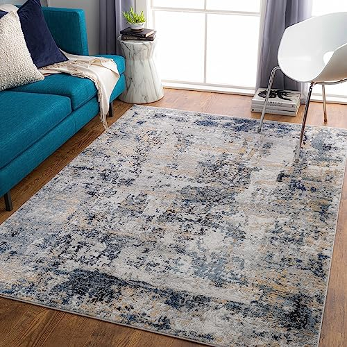 Livabliss Trocadero Wohnzimmer Teppich modern – Abstrakt Design in Marmor Optik für Wohnzimmer 200x275 cm, Esszimmer, Schlafzimmer - Marmor Teppich groß, weicher Teppich Kurzflor Beige, Schiefer Grau