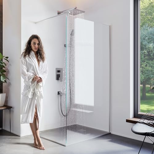 BIJON Duschwand Glas 40 x 200 cm Duschabtrennung Glas 8 mm ESG | Duschtrennwand, Duschglaswand, Glaswand-Dusche Walk-in Dusche, Glastrennwand, Nano - Lotuseffekt, M1