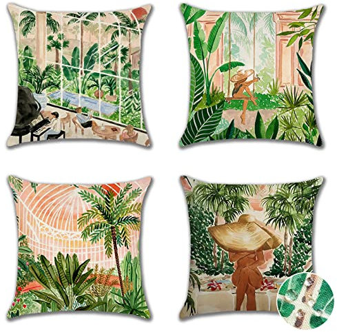 Ohok Wasserdicht Kissenbezug 45x45 cm, 4er Set Dekorativ Outdoor Kissenhülle Deko Sofakissen Couchkissen Zierkissenbezüge für Sofa Wohnzimmer Balkon Garten Auto (Urlaub)