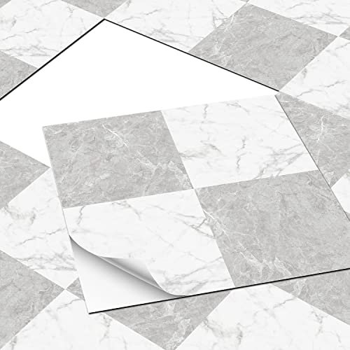 Piastrelle autoadesive in vinile per bagno e cucina, 30 x 30 cm, impermeabili, in vinile, da incollare su pavimenti, grigio e bianco, 10 pezzi