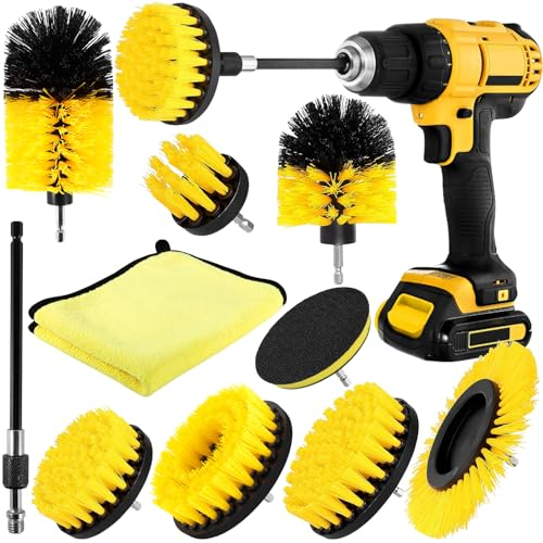 AOUVT Brosse Perceuse 10 Pcs Brosse de Nettoyage Brosse de Nettoyage pour Perceuse Électrique Brosse de Nettoyage de Roue Brosse de Visseuse Convient pour Cuisine, Voiture, Salle de Bains