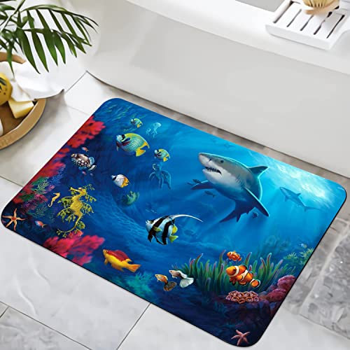 YISUMEI Badezimmerteppich 42x60 cm Badematte Gummisohle Rutschfester Waschbar Absorbierender Badvorleger Schnelltrocknend(Hai)