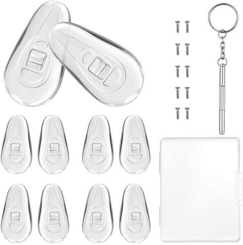 Eyeglasses Nose Pads, Transparent Soft Silicone Air Cushion Eyeglass Nose Pads, 5 Pairs of Screw-in Glasses Replacement Nosepad Set with Screws and Micro Screwdriver