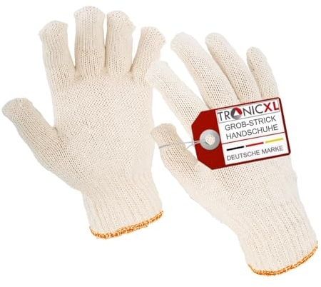 TronicXL 120 Paar Dünne Grobstrick Arbeitshandschuhe Mechanikerhandschuhe Montagehandschuhe Stoffhandschuhe Grobstrickhandschuhe weiß rot
