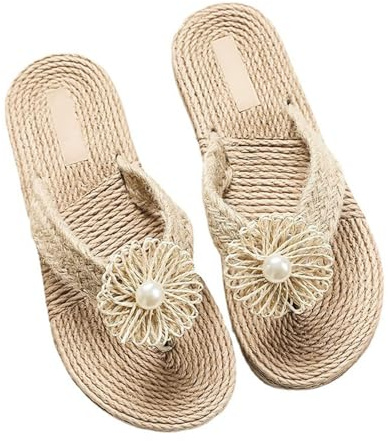 Tongs élégantes pour femme - Motif fleurs - En bambou - Antidérapantes