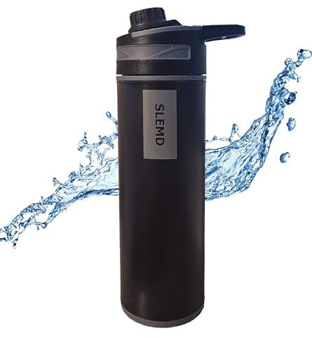 SLEMD® Gourde filtrante pour l'extérieur (800 ml) ; testée et certifiée selon les normes les plus élevées de traitement de l'eau ; les bactéries, les virus, les particules et les métaux lourds sont