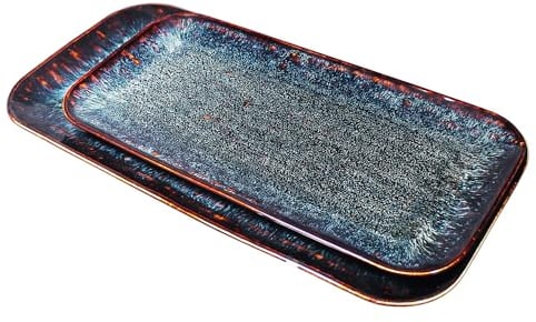 jinsongdafa Ceramic Dinner Plates Set, Set of 2, for Platter tray Serving plate - Microwave Oven & Dishwasher Safe,Scratch Resistant,Dinnerware Kitchen Porcelain Serving Dishes, Black 31.4cm + 36.3cm