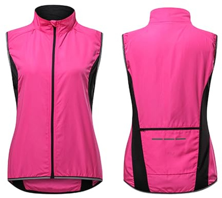 Gilet de cyclisme pour femme ultraléger col montant Softshell gilet de course réfléchissant coupe-vent imperméable à la pluie veste sans manches vélo VTT costumes vélo évacuant l'humidité,Pink-S