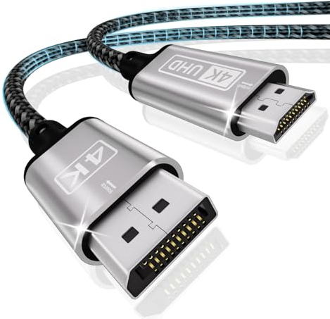 Cuteluding Câble DisplayPort vers HDMI 4K 2M - Unidirectionnel, Tressé en Nylon - Compatible avec Ordinateurs, PC, Dell, HDTV, Projecteur, AMD NVIDIA