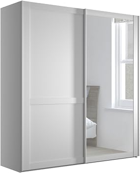 WIEMANN Schwebetürenschrank Landhausstil Kleiderschrank 200cm breit, mit Spiegeltür, Weiß, Höhe 217cm, Marlow