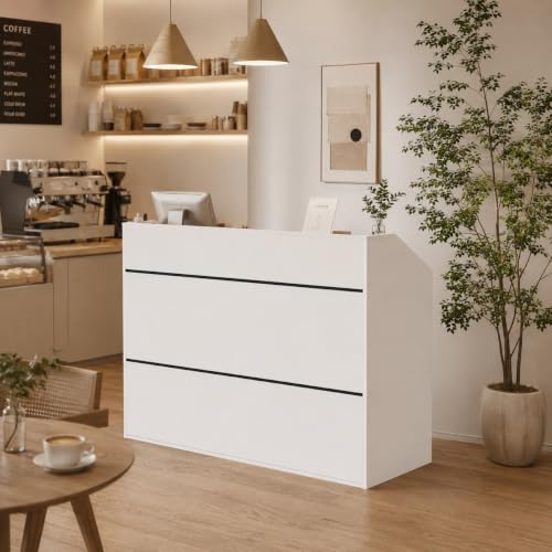 Empfangstheke mit Regalen Rezeptionstisch Empfangstresen Rezeptionstheke | Empfangstheke Tisch Rezeptionstresen für Salon Restaurant Cafe Büro Weiß 120x50x100 cm