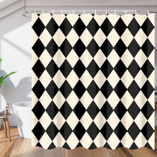 KOBLEN Rideau de douche à motif géométrique artistique pour salle de bain avec 12 crochets, lavable et imperméable, rideau de bain décoratif pour baignoire et toilettes, 183 x 183 cm