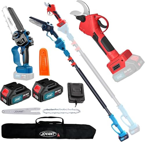 3-in-1 Pole Beschneidungsscheren, elektrische Beschneidungsscheren für Baumschnitt mit 15ft Reach Pole, Akku-Stangenscheren und Säge mit 2-Pack 20V 4.0Ah Batterie für Baum