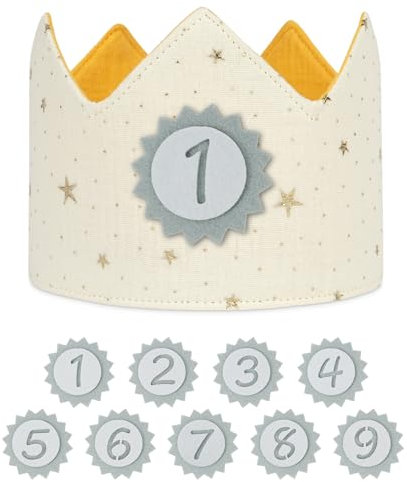 URAQT Geburtstagskrone Kinder, Geburtstagskrone Stoff, Geburtstag Kinderkrone, Krone Geburtstag für Jungs Mädchen mit Happy Birthday Spruchband und Auswechselbaren Zahlen von 1-9 (Weiß)