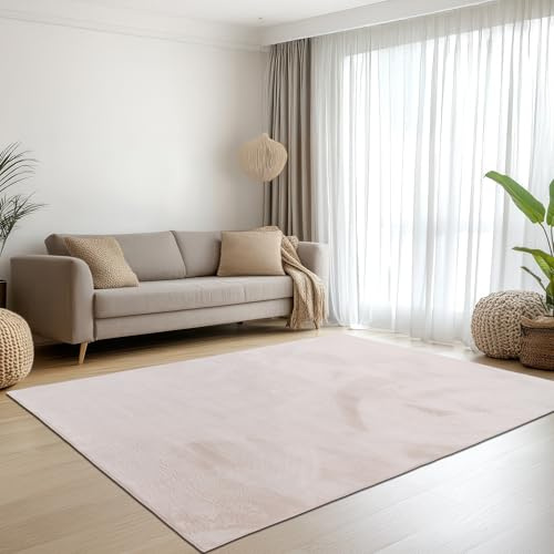 Teppich-Traum Kurzflor Teppich Modern Hasenfell-Optik Creme 160x230 cm | Seidig weich und samtig, pflegeleicht, rutschhemmend, langlebig, saugrobotergeeignet, OEKO-TEX geprüft, Wohn- & Schlafzimmer