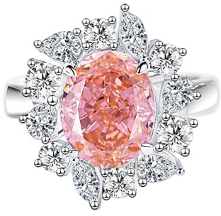 Stfery Weißgold 14 Karat Ringe für Damen, Cocktailring mit Labor Erstellt Rosa Saphir in Ovalschliff Verlobungsring Echt Gold Au585 Gr.51 (16.2)
