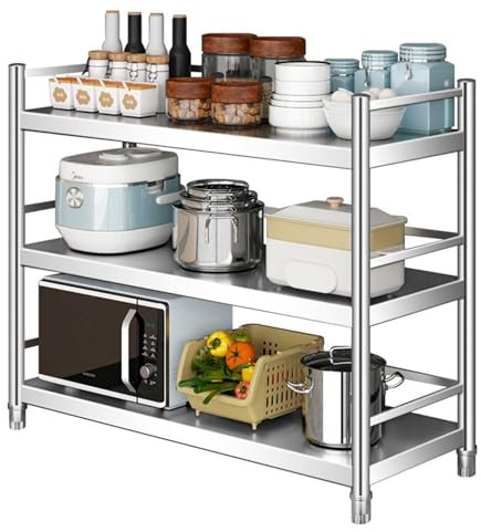 Drsyffsup 60cm 70cm 80cm 1m 120cm 1,5m Lagerregal 3-stufig 304 Edelstahlregal, Küchenvorbereitungstisch höhenverstellbar Mikrowellen- und Backofenablagen, Blumenständer(60x45x100cm)