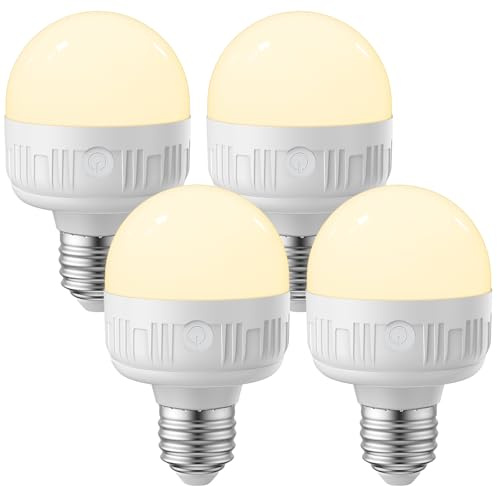 LGMCF Lot de 4 ampoules rechargeables E27 avec télécommande, 8 W à intensité variable, avec fonction de minuterie, ampoule LED 3 couleurs pour lampes non câblées, éclairage d'urgence avec aimant