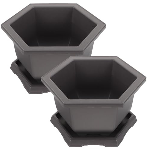 YOSADIER Planter Pots Vintage Style with Saucers 2 Sets Square and Rectangular Plant Pots for Indoor Use Suitable for Cactus and Small Plants for Floor