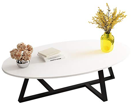 Ovaler Couchtisch Wohnzimmer Holz Hochglanz Wohnzimmertisch Moderner Beistelltisch für kleine Räume, Couchtische, Warteraumtische, Weiß