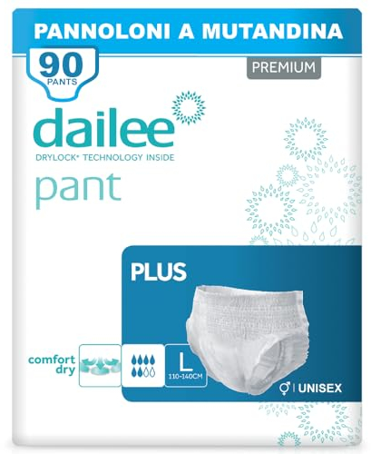 Dailee Pants Plus L - 90x Incontinence Pants for Women and Men - 6 Pack of 15 Adult Nappies - High Absorbency Pull Up Diapers, Disposable Protective Briefs