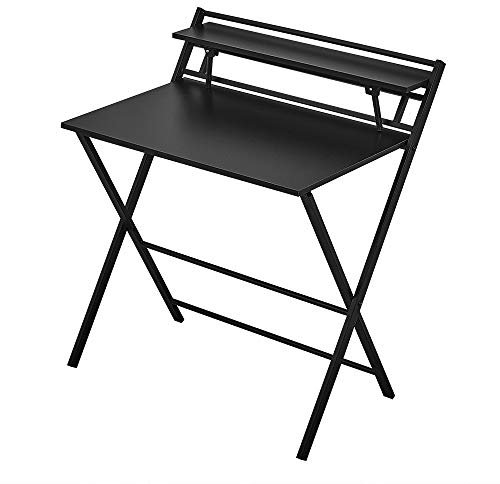 Panana Folding Computer Gaming Desk, Portable Wooden Study Writing Desk PC Laptop Workstation Meeting Office Table Metal Frame Home Adults Kids Children Black