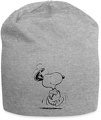 Spreadshirt Peanuts Snoopy Happy Jersey-Beanie, One Size, Grau meliert