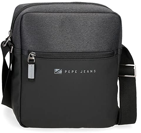 Pepe Jeans Jarvis Umhängetasche für Tablet, Schwarz, 23 x 27 x 7 cm, Polyester mit Details aus Kunstleder