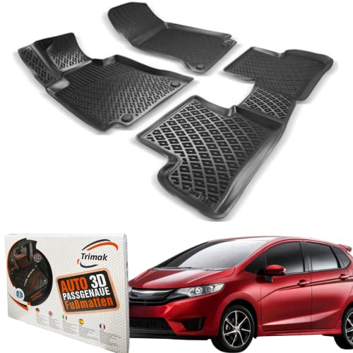Trimak Passgenau 3D Fussmatten Auto Kompatibel mit Honda Jazz 4 Gen 2020-2022 Auto Zubehör 1. Und 2. Reihe Gummimatten Autos TPE Allwetter Geruchlos rutschfest Vorne und Hinten Schwarz