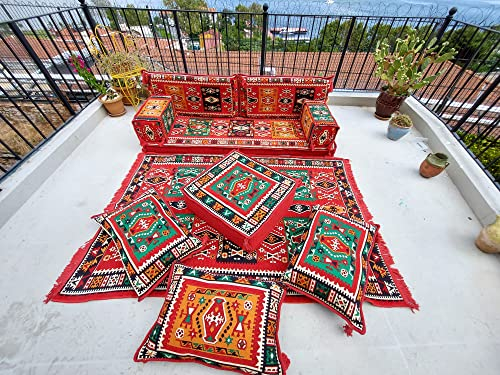 Red Color Arabic Floor Sofa Seating Set, Floor Cushions, Arabic Majlis, Ottoman Couch, Loveseats, Arabic Majlis, Bench Cushions,Reading Sofa (Sofa Only)