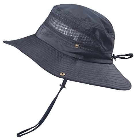 TAGVO Wide Brim Mesh Sonnenhut Faltbar Sommer UV Schutz Fischerhut Outdoor Camping Wandern Reisen Visier Caps mit einem verstellbaren Chin Cord für Mann Frau