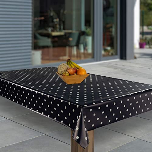 laro Wachstuch-Tischdecke Abwaschbar Garten-Tischdecke Wachstischdecke PVC Plastik-Tischdecken Eckig Meterware Wasserabweisend Abwischbar G07, Muster:Schwarz Punkte Hochglanz, Größe:118x200