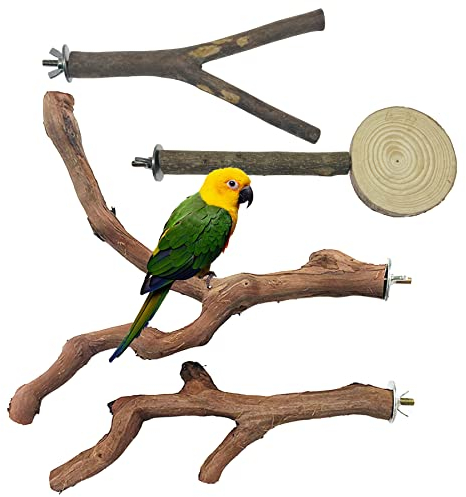 Allazone 4 Stück Sitzstangen Vögel, Naturholz Sitzstangen Natürlicher Sitzstangen für Vögel Holz, Vögel Spielzeug Vogel Papagei Schaukel Spielzeug