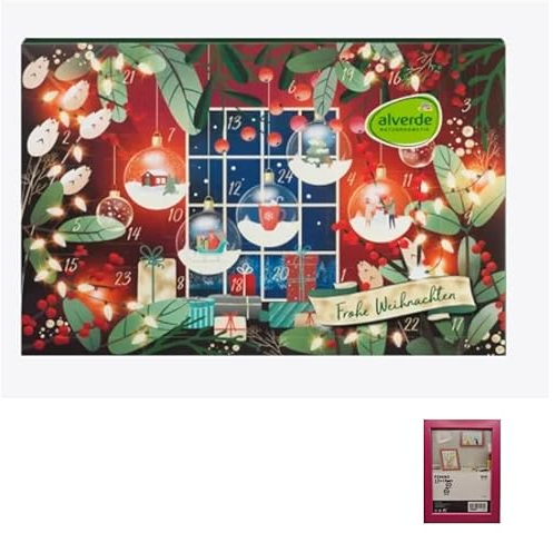 Alverde NATURKOSMETIK Adventskalender Pflege-Produkte 2022 + Bilderrahmen Pink