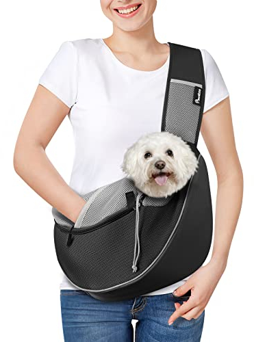 Pawaboo Hundetragetasche, Neu aufgewertet Hundetasche mit Touch-Pocket, Verstellbare Tragetasche Hund, Haustier Umhängetasche Transporttasche für Haustiere für Outdoor Reisen - L, Schwarz