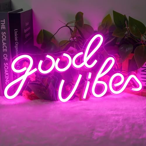 Good Vibe Neon Sign Good Vibes LED Néon Rose Lettre Néon Applique Murale pour Chambre Décoration Murale, Fête De Mariage, Chambre De Filles, Hôtel, Bar, Warmweiß