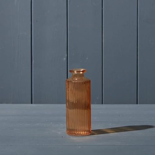 Ribbed Glass Narrow Glass Bottle x 13cm - Cognac - Small Stem Bud Vase - Wedding Home Table Decor