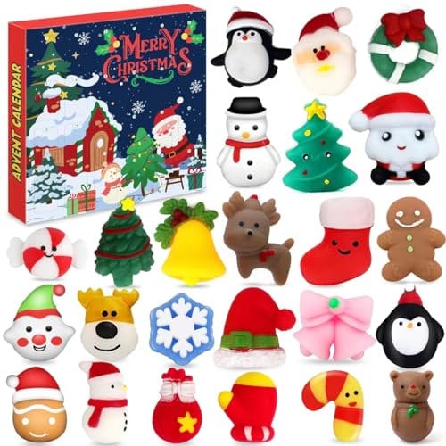 Chennyfun Mochi Squishies Adventskalender 2024 für Kinder, 24 Tage Countdown Adventskalender, Mochi Mini Weihnachten Squeeze Spielzeug, Mini Squishy Kawaii Set für Kinder und Erwachsene