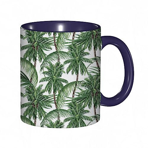 Coffee Mug Funny Mug,Palm Tree PalmHawaiian Tropical Island Botanical,Nature,Green White Print,Coloured Mug Cup Gift Birthday Work Office Christmas Tea Coffee