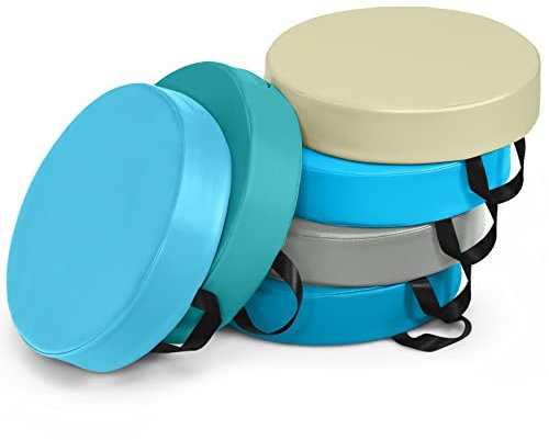 COSTWAY 6er Set Kinder Stuhlkissen mit Griff, Bodenkissen mit Reißverschluss, Sitzkissen Mehrfarbig, Sitzerhöhung Hauptkissen für Kinderzimmer und Kindergarten (Rund, Hellblau)