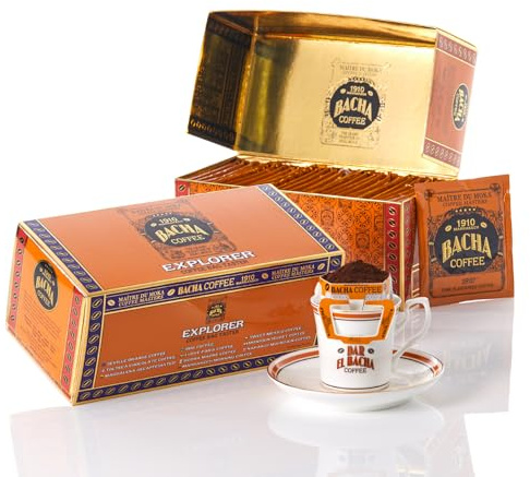 Bacha Coffee - Café Coffret de Dégustation Explorer - 25 Sachets 12g | Arômes Délicats, Origine Unique et Décaféiné - Cafés 100% Arabica - Sachets avec filtre intégré - Coffret Cadeau