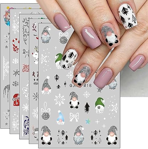 JMEOWIO Nagelsticker Glitzer Weihnachten 10 Blatt Nail Art Sticker Selbstklebend Nagelaufkleber Schneeflocken Winter Dekoration Nageldesign Zubehör