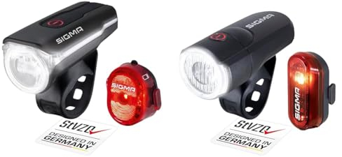SIGMA SPORT - LED Fahrradlicht Set Aura 60 und Nugget II & - LED Fahrradlicht mit Batterien Set Aura 30 und Curve | StVZO zugelassenes Vorderlicht und Rücklicht | Farbe: Schwarz
