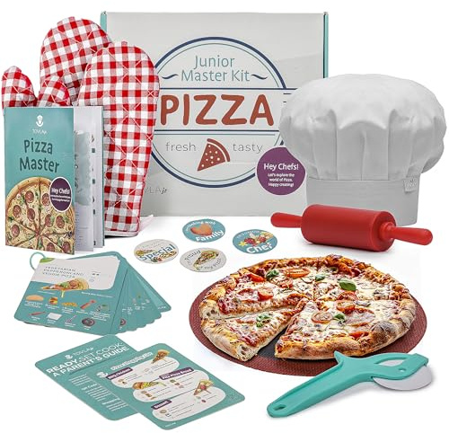 Tovla Jr. Ultimate Pizza Cooking Set for Kids, Real Cooking at Home | Real Cooking Tool Set & Recipe Cards, Junior Chef Hat, Oven Gloves, Utensils, Pizza Gift Box, STEM Learning Tools