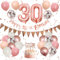 Retro Pink Rose Gold 30th Birthday Decorations - Banner, Cake Toppers, Balloons & Confetti