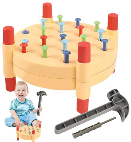 Educational Hammer Toy - Pound Peg Hammer Toy - With 19 Colored Nails Work Table Hammer Toy For Early Education Dual-Sided Table Design