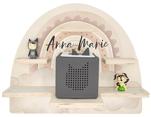 Geschenkfreude Personalisiertes Tonie Regal Mädchen Kinderzimmer - Kinder Wandregal für Tonie Hörfiguren - Magnetisch Tonie Wandregal - aufbewahrung von Tonieboxen und Figuren – Regenbogen