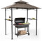 SUNCROWN Tonnelle d'extérieur de 20,3 x 12,7 cm, auvent de barbecue à double niveau avec grille d'aération, tonnelle avec 8 crochets pour barbecue, pique-nique, jardin, cour, bord de piscine – Marron