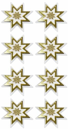 Artoz 3D-Sticker Sterne, Gold und Weiß, 8 Stück, Dekorative Aufkleber für Geschenke und Bastelprojekte